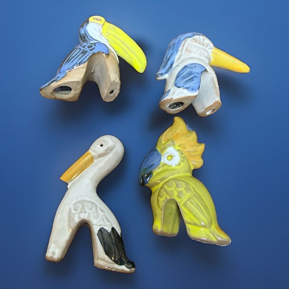 Vintage Tropical Bird Plant Sitter Tuscan Parrot Pelican Ceramic Handpainted 4